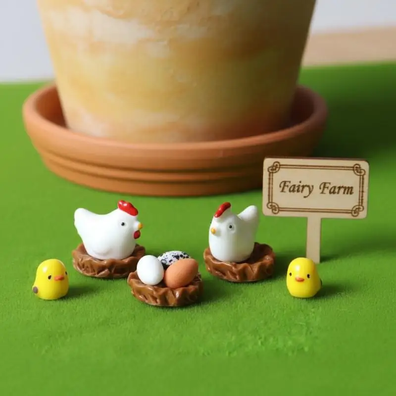 Mix Chicken Chick Egg Nest Mini Figurine Kawaii Ornament For Home Garden Easter Decor Supplies