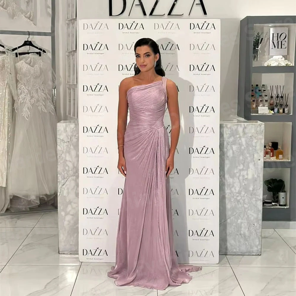 

Sexy Mermaid Women's Evening Dresses One Shoulder Prom Gowns Customized Sleeveless Pleated Party Vestidos De Fiesta Elegantes