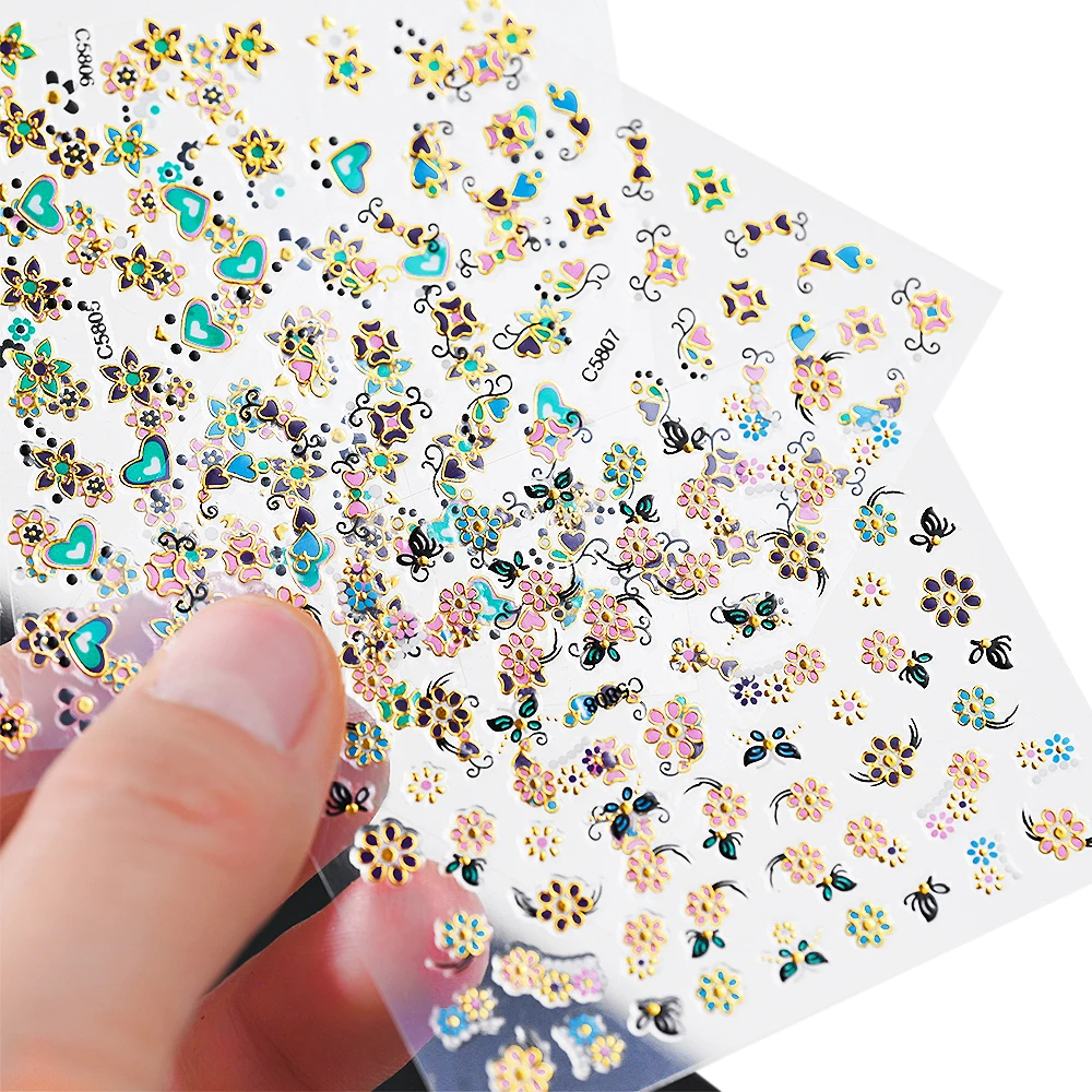 30Pcs Set Bronzing Butterfly Nail Sticker Metal-Gold Flower Nail Art Sticker Decal Self-Adhesive 30 Blue Stickers Cherry Blossom