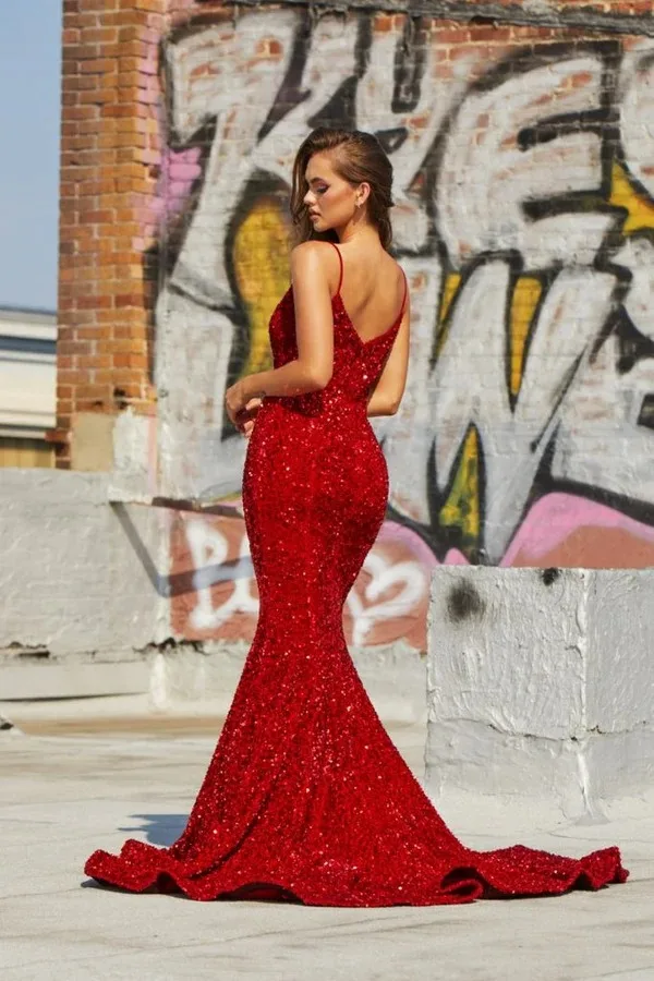 Vestidos De Gala Mermaid Prom Dresses for Women Sequin V Neck Vestidos Para Eventos Especiale Sexy Backless Party Dresses