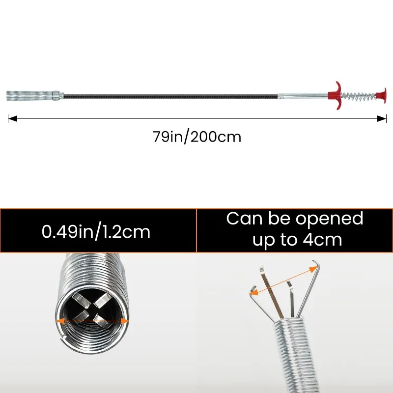 Flexible Spring Drainage Unlocker for Sinks Bathtubs Kitchens - Curved Sink Tool Household Cleaning Tools in 60/90/160/200/300CM
