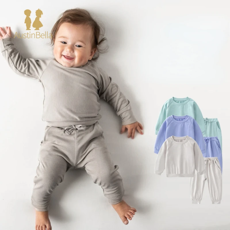 

Children Pajamas 2pc Set Long Sleeve Solid Color Kids Sleepwear Baby Girl Clothes Sleep Suits Autumn Bamboo Fiber Baby Pyjamas