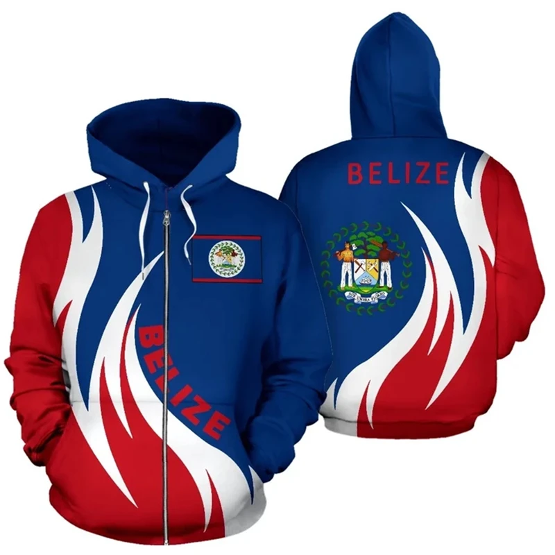 

Belize Flag Map 3D Printed Zip Up Hoodies For Men Clothes National Emblem Hoody Tracksuit Fashion Boy Zipper Hoodie Women Tops