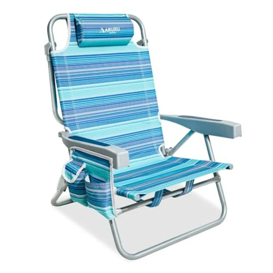 

Beach Chairs for Adults, Portable Folding Backpack Beach Chair Heavy Duty 5-Position Lay Flat with Cooler Bag, Cup Holder for O