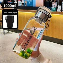 1.0 L Large Glass Water Bottle with Cloth Sleeve: Borosilicate Glass Drinking Bottles for Outdoor Adventures