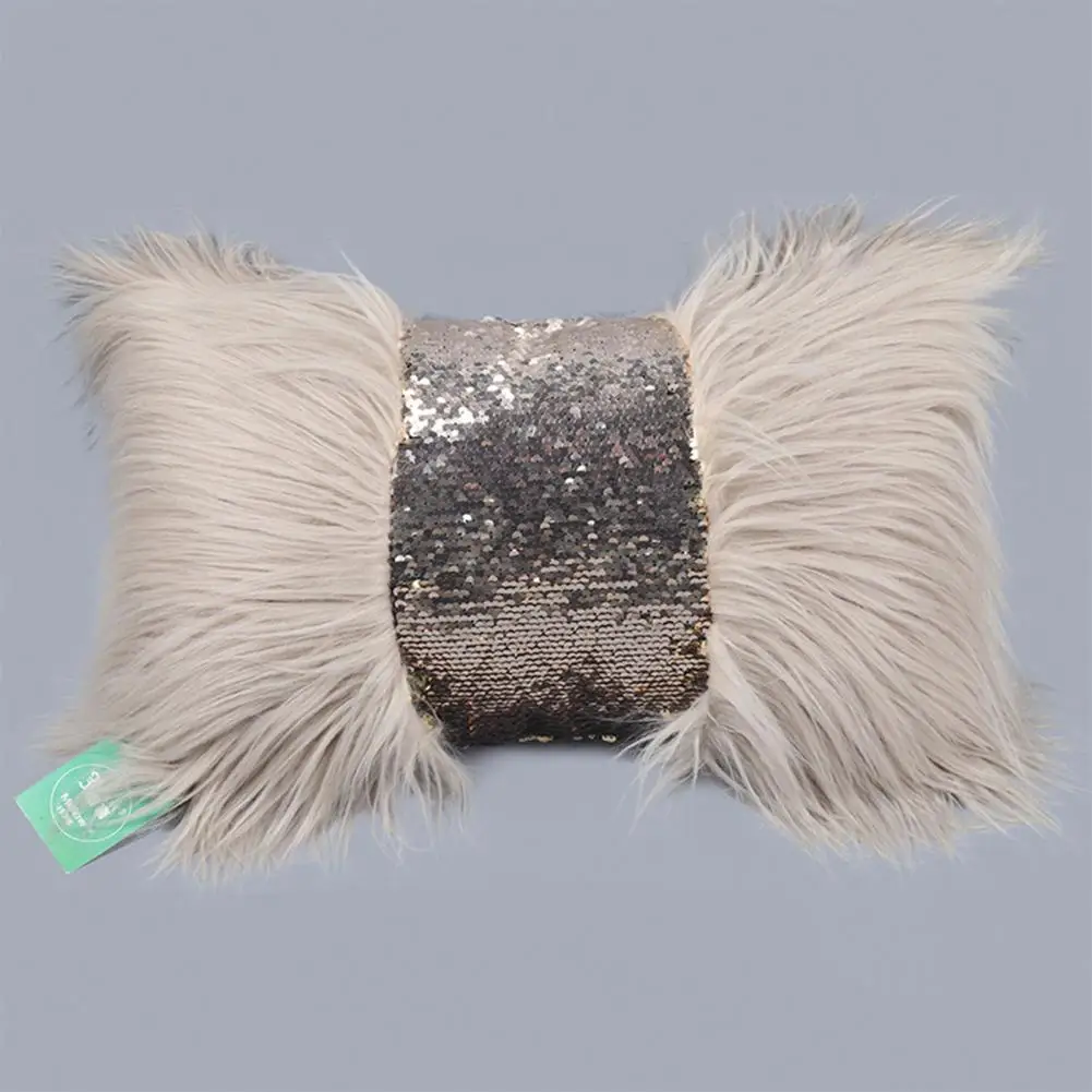 New Year Pillowcase Sequin Pillow Cover Sequin Plush Splicing Throw Pillow Cover Decorative Cushion Case for Couch for Christmas