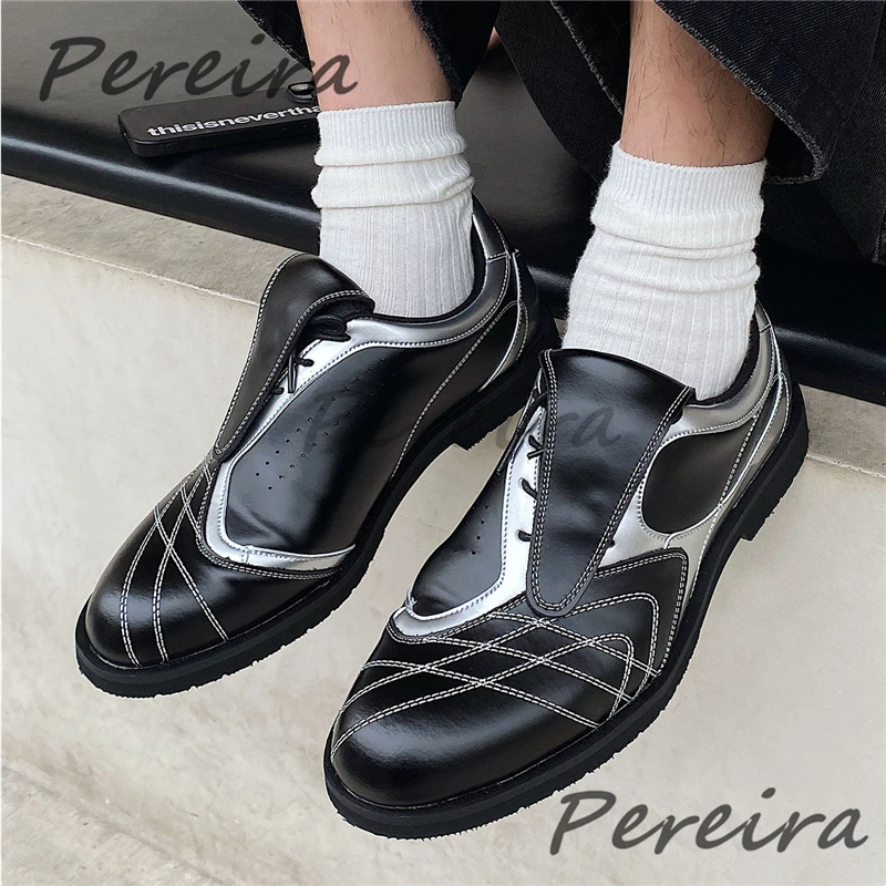 Trendy Silver Black Mixed Colors Sports Shoes Niche Design Street Style Leather Lace-Up Casual Shoes Summer Breathable Men Shoes