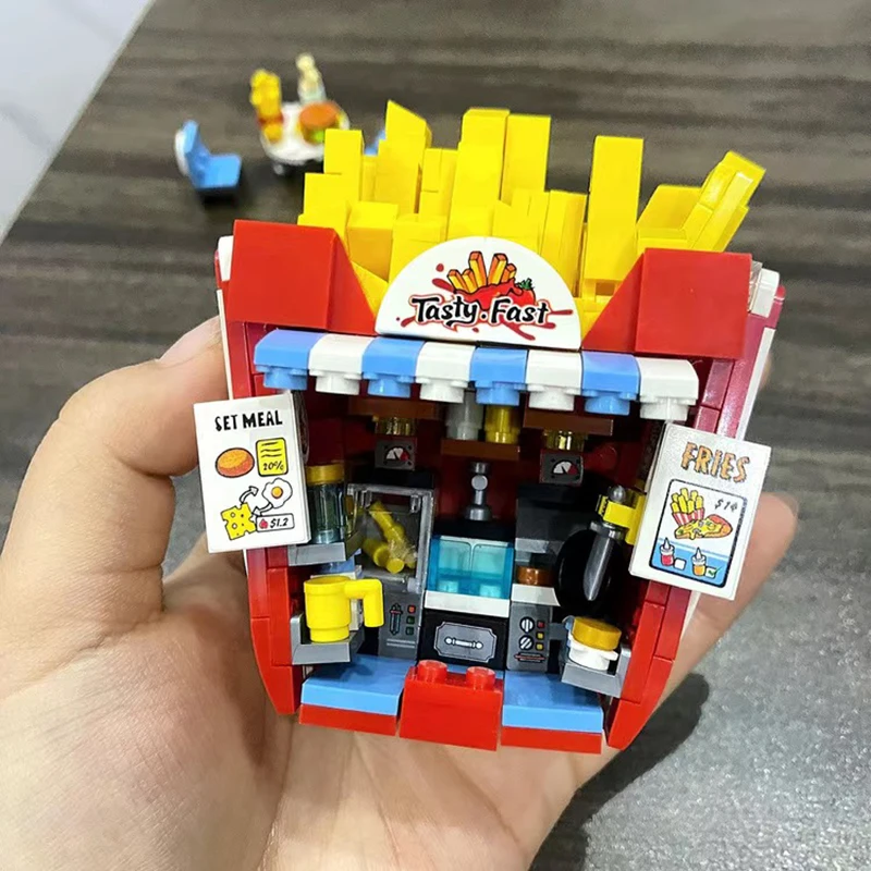 

Creative Potato Chip Shop Model Building Block Set DIY City Street View Shop Assembled Ornaments Children's Toys Holiday Gifts