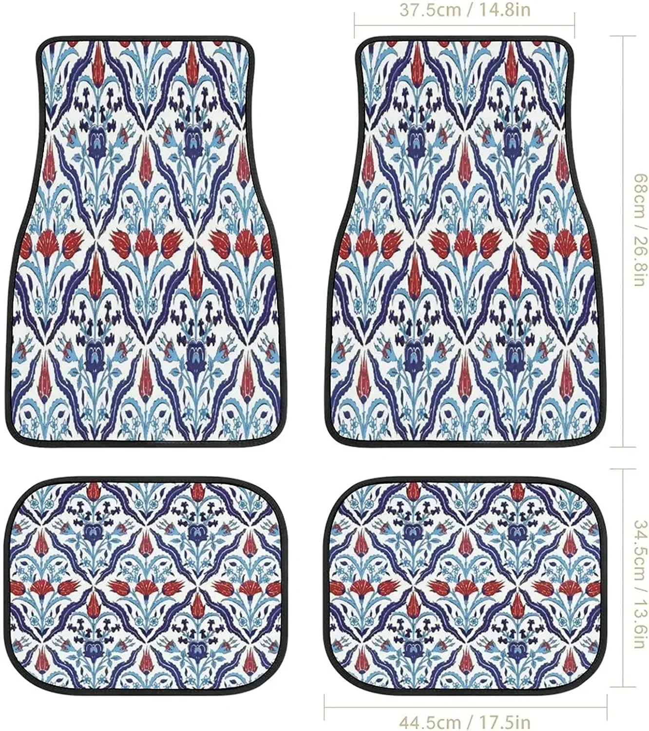 Vintage Antique Turkish Persian Carpet Pattern Car Mats Front&Rear 4-Piece Full Set Carpet Car SUV Truck Floor Mats with Non Sli