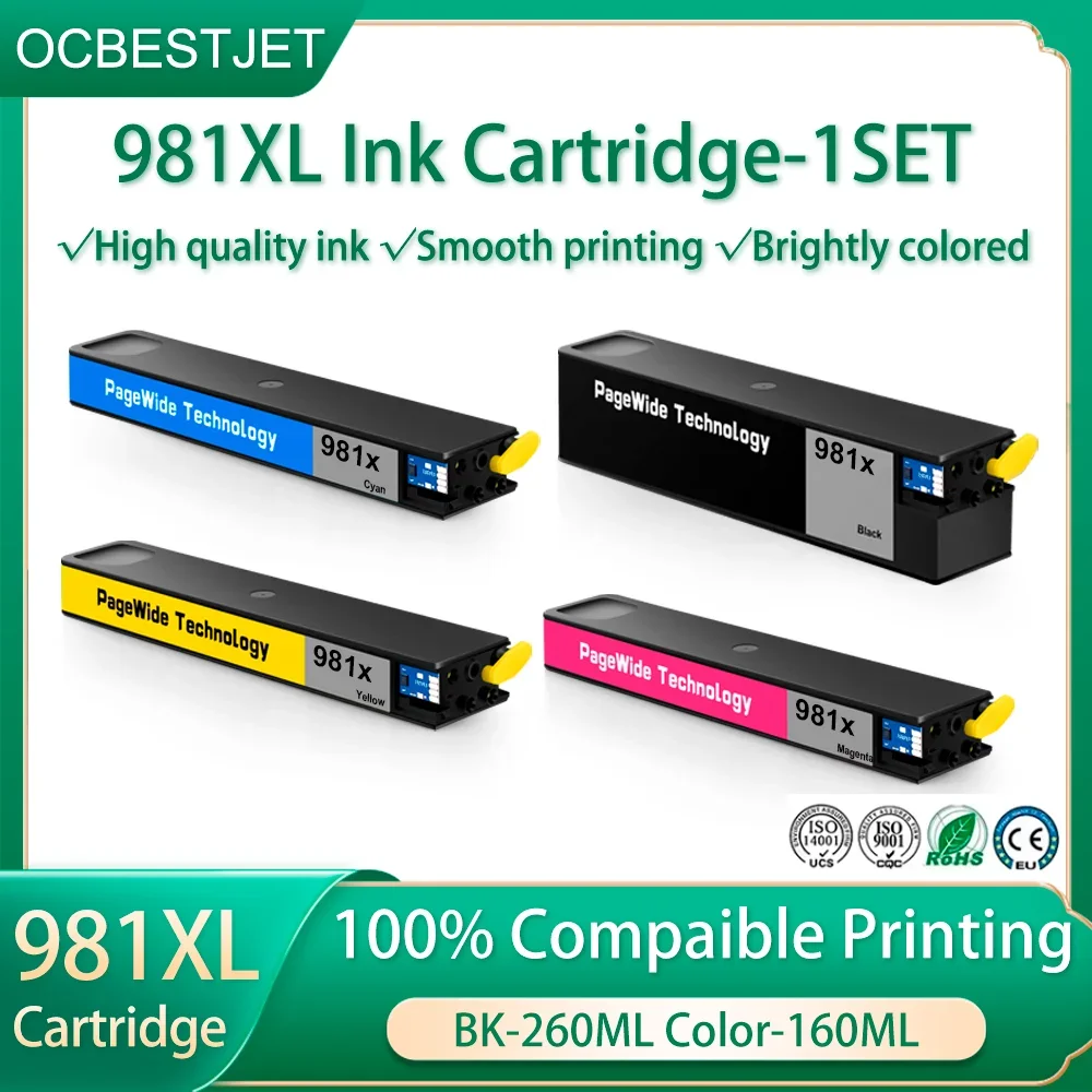 1SET For HP 981XL 981 Ink Cartridge Full Ink For 556xh 556dn 586dn 586z 586f E58650 E58650dn Printer Compatible Ink Cartridge