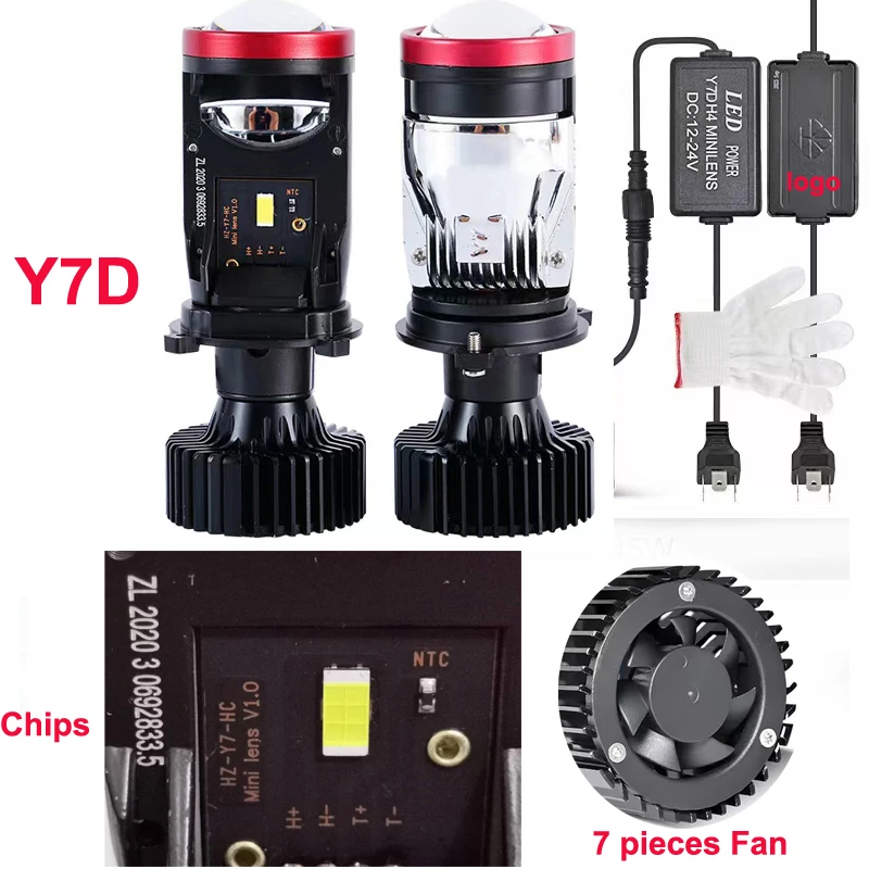 Y7D LED H4 Bi Canbus عدسة صغيرة 6000K عالية منخفضة شعاع السوبر مشرق CSP رقائق السيارات مصابيح السيارات HD العارض عدسة LHD 12 فولت 24 فولت