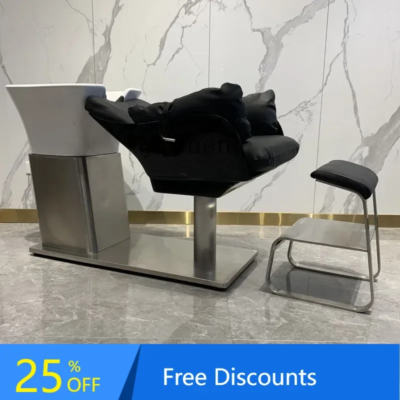 

AA Hair salon special semi-lying hair shampoo bed ceramic basin hair salon flush bed barber shop shampoo bed
