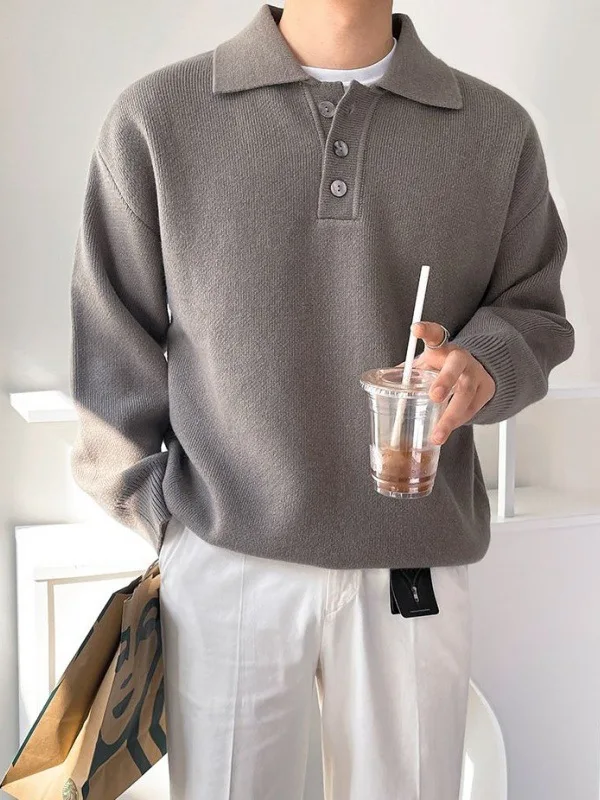 

TANGZ STUDIO Корейский свободный вязаный свитер с длинными рукавами для мужчин, повседневный, с отложным воротником, в стиле Lazy Sle, осень-зима