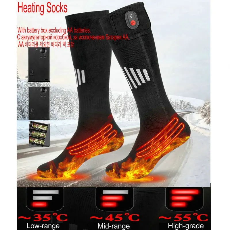 Electric Heated Socks Winter Warm Skiing Heated Socks With Battery Case Three-Gear Adjustable Outdoor Sport Heating Socks