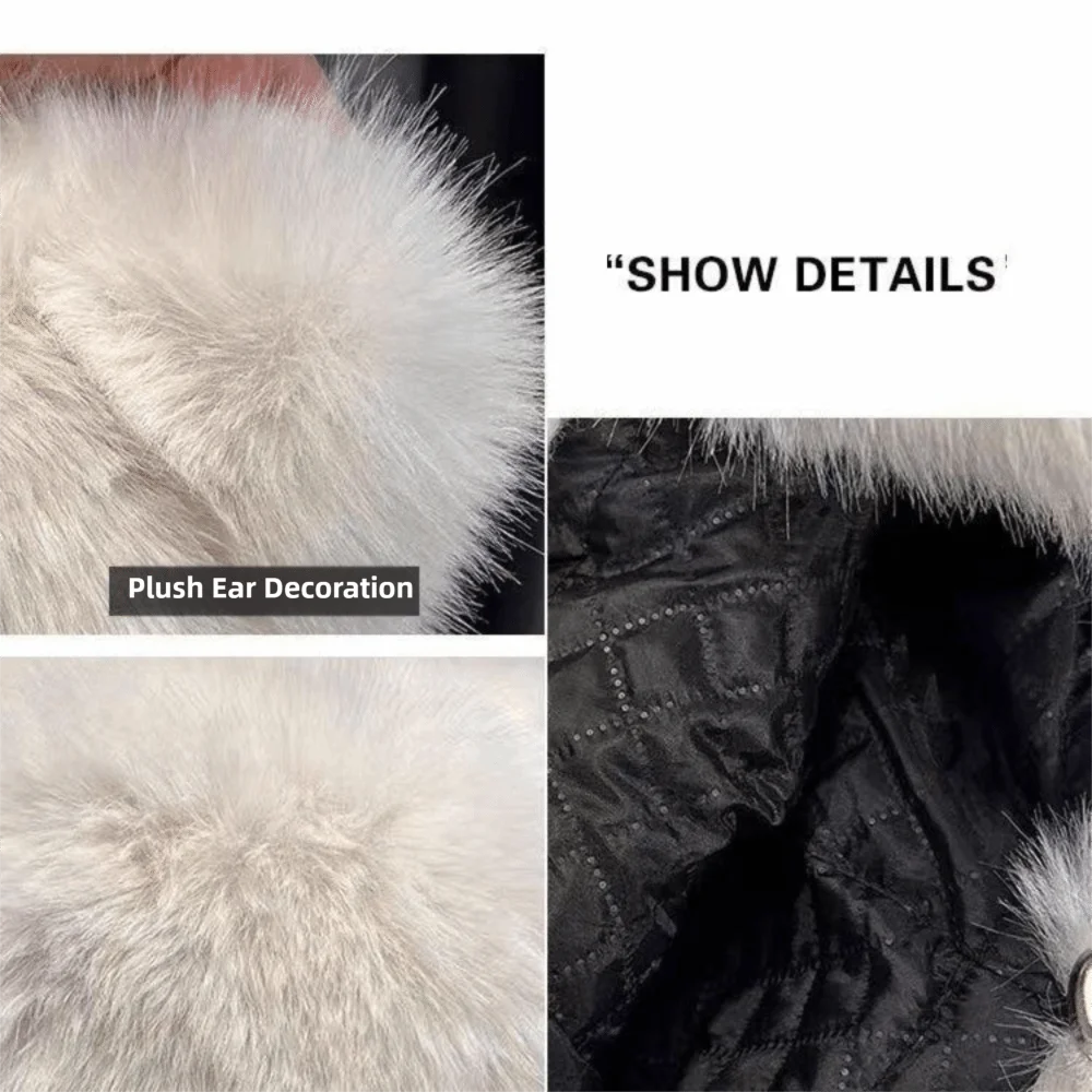 

Thickened Winter Hats for Women Windproof Imitation Fox Fur Furry Trapper Hat with Cute Tail Ear Protectors Bomber Hat Winter