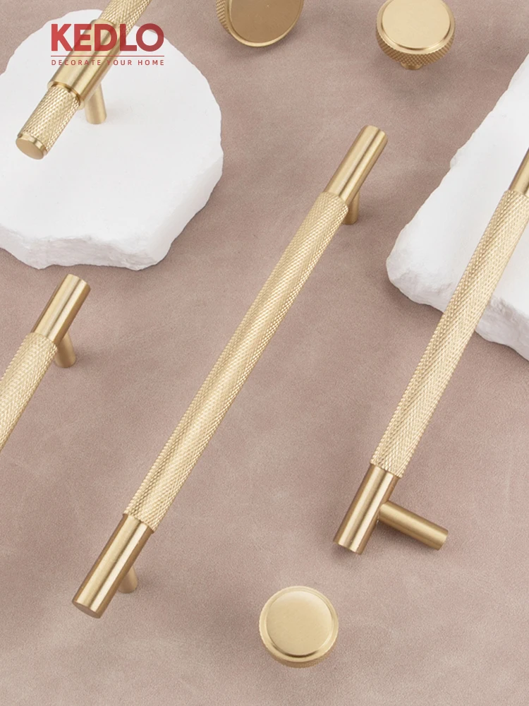 KEDLO Massiver Messing-Knotengriff 500mm Langer Griff für Küchenschränke Europäischer Stil Leichter Luxus Gebürsteter Messinggriff in Gold – Detail 5