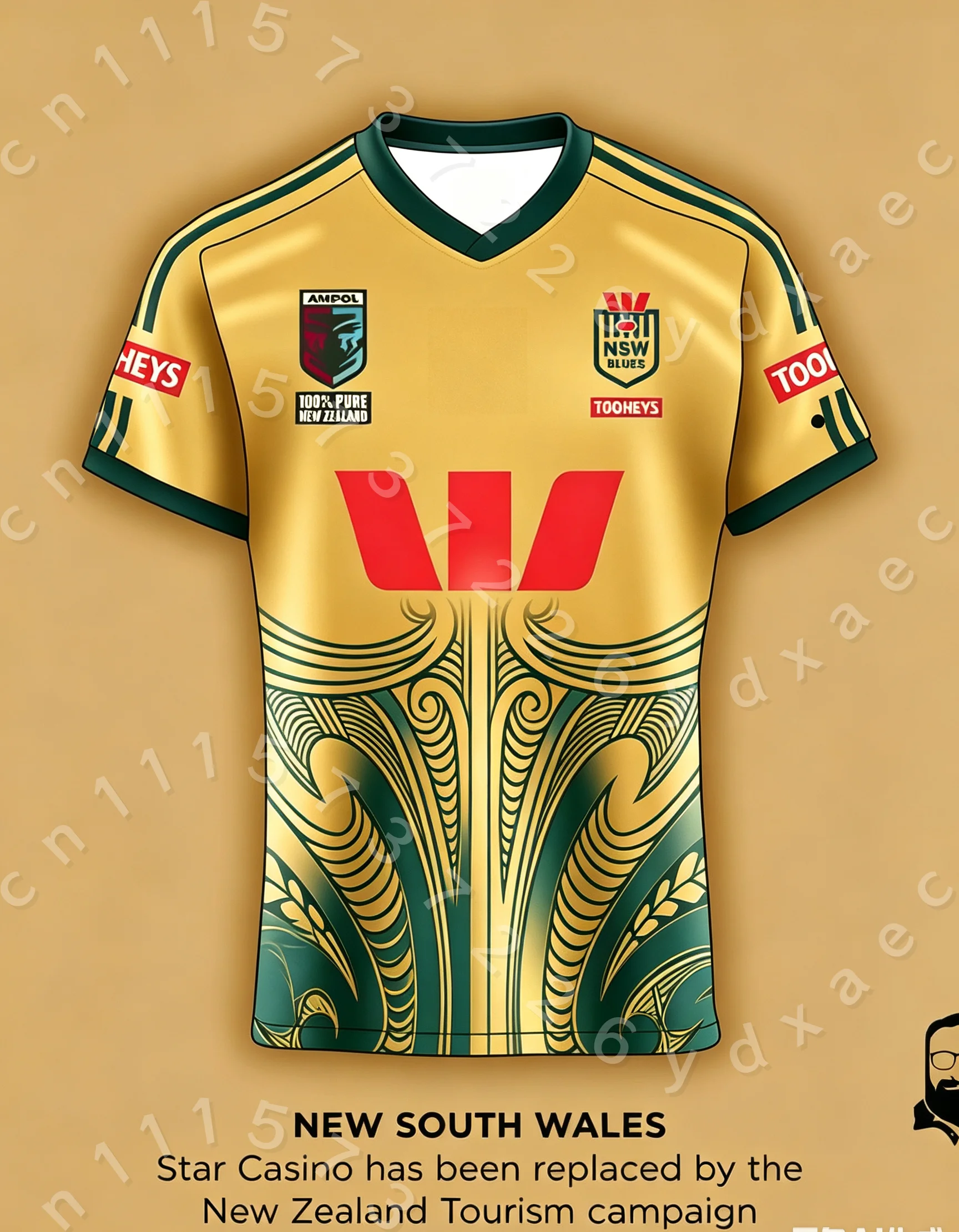 Familien-Partnerlook NSW Blues Rugby Trikot Gold Grün Maori Tribal Print Eltern-Kind New South Wales Fan Sport Kurzarm T-Shirt – Detail 8