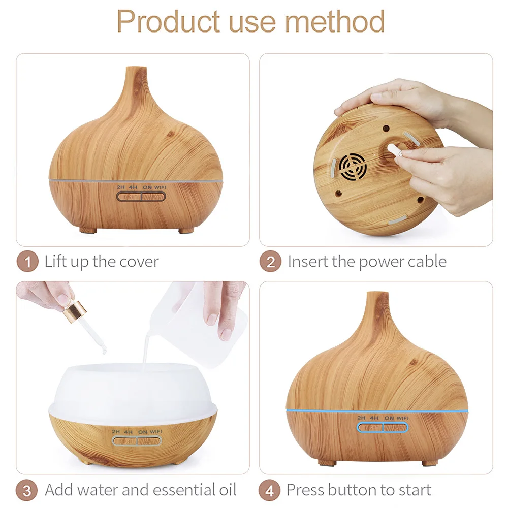 와이파이 스마트 아로마 오일 디퓨저 나무 전기 가습기, 초음파 공기 가습기, 아로마 테라피, LED 라이트 미스트 메이커, 가정용