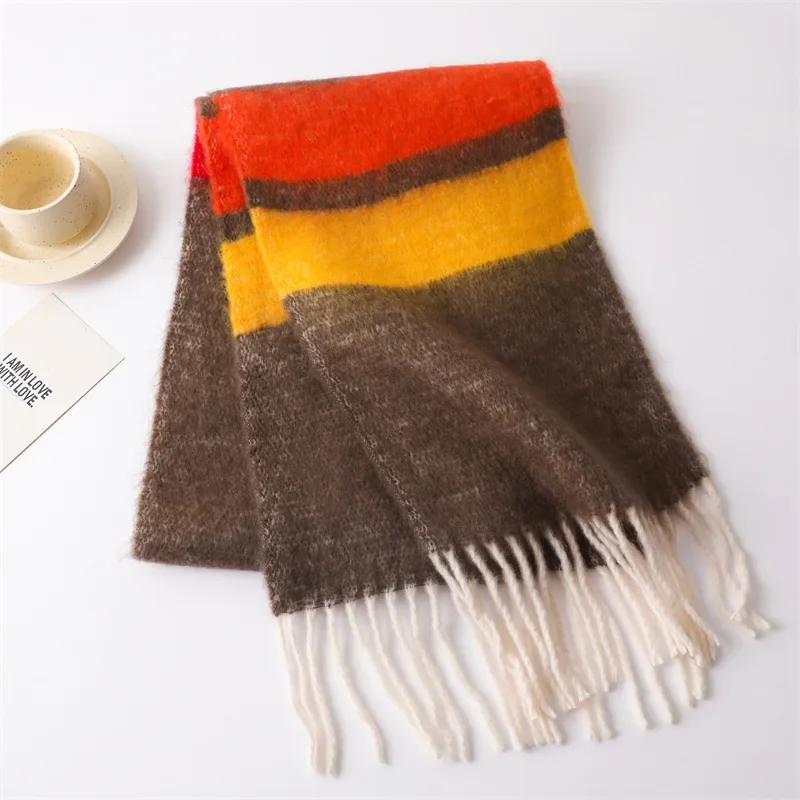 New Soft Stripe Mohair Thick Fashion Scarf Striped Men Women Autumn Winter Tassel Warm Extended Scarves Thickened Beard for Girl