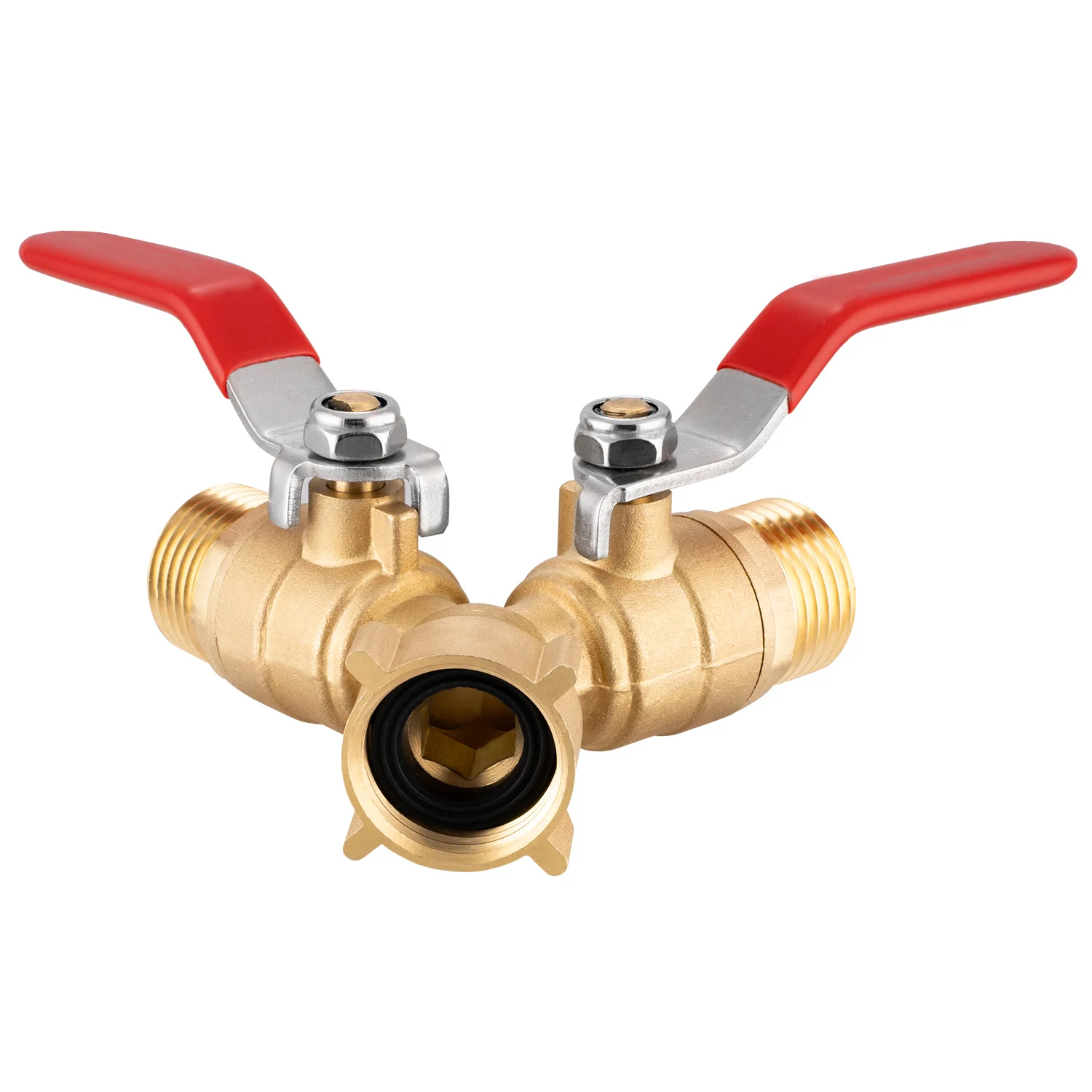 3/4 inch Brass Copper Tap Water Faucet Indoor and Outdoor 2 Ways Faucet Antifreeze Courtyard Garden Double Water Flower Faucet