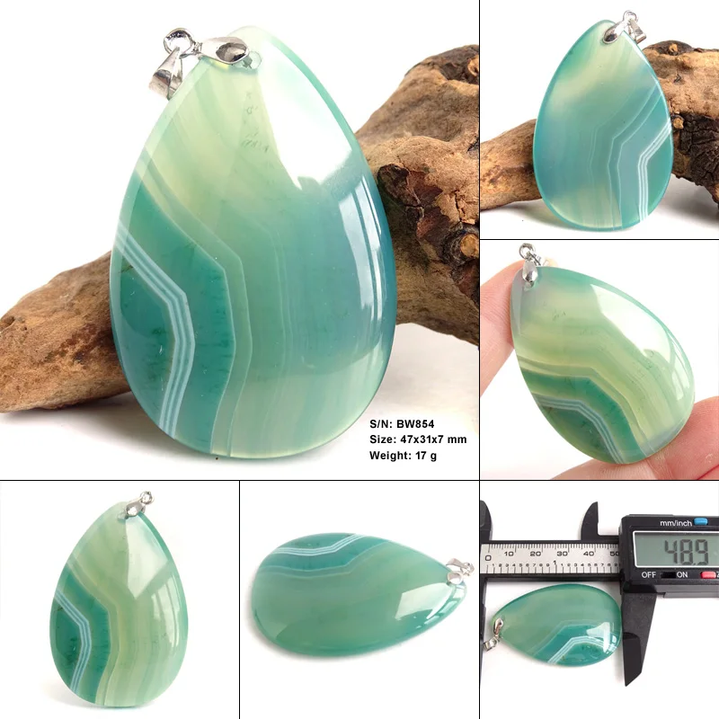 Fashion Women's Man's Necklace Pendant Green Botswana Agate Water Drop Stone Slide Healing Crystal for Jewelry Making BW852