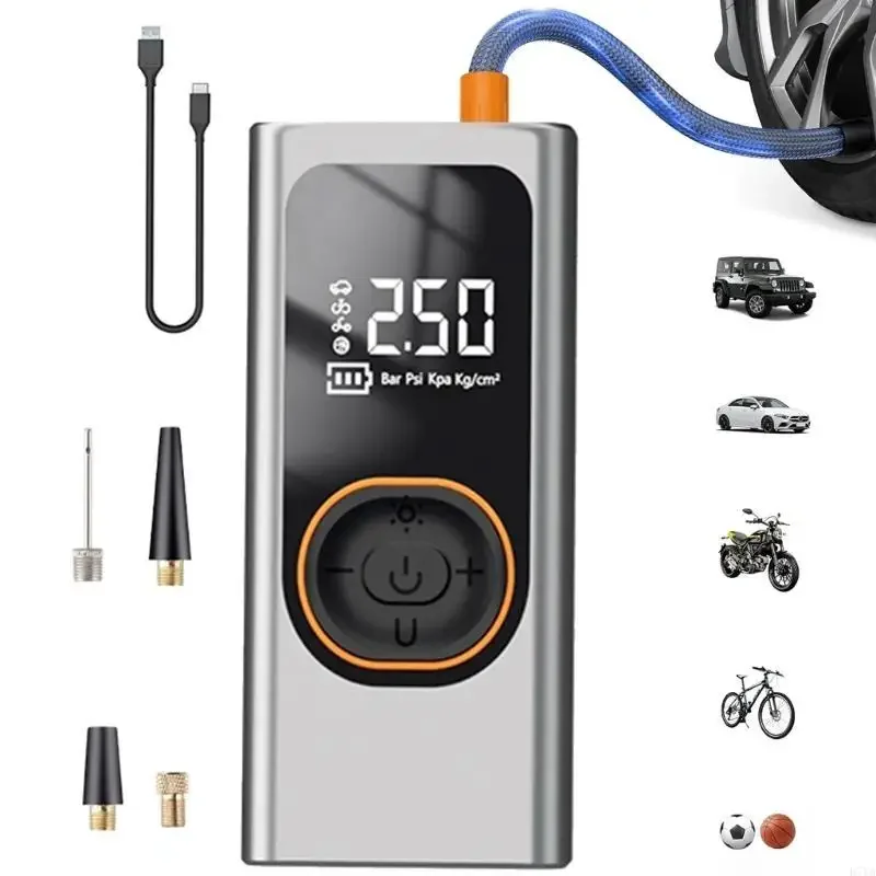 150PSI Portable Air Compressor Bikes Vehicles Motorcycle Tire Inflator Digital Pressure Gauge Detect with LED Lamp X37F