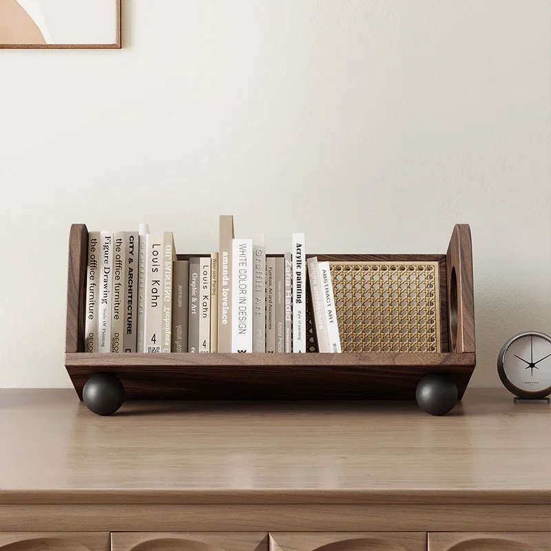 Solid Wood Desktop Organizer, Office Book Storage Rack, Black Walnut Shelf,  Durable Design with Mortise-and-Tenon Joints