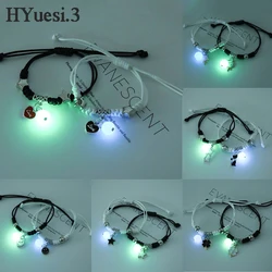 Комплект браслетов с подвесками для пар, люминесцентные украшения в виде кота, звезды, Луны, Креста, регулируемый плетеный веревочный браслет дружбы для мужчин и женщин, летний подарок, 2 шт.