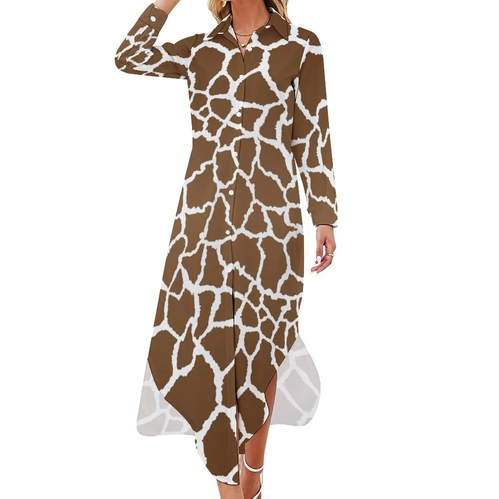 

Giraffe print Long Sleeved Shirt Dress elegant women's sets women evening dress