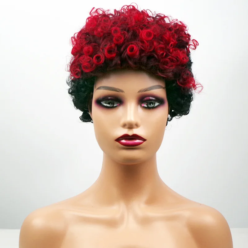 أزياء المرأة الأفريقية قصيرة الاصطناعية الأوروبية والأمريكية الصغيرة شعر مستعار مجعد قبعة الباروكات الشعر #5