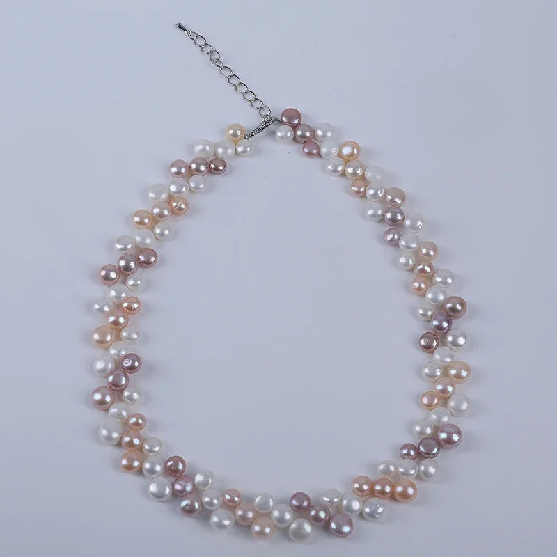 6mm-7mm-8mm white/mixed color button shape cultured real freshwater pearl handmade necklace and bracelet jewelry set