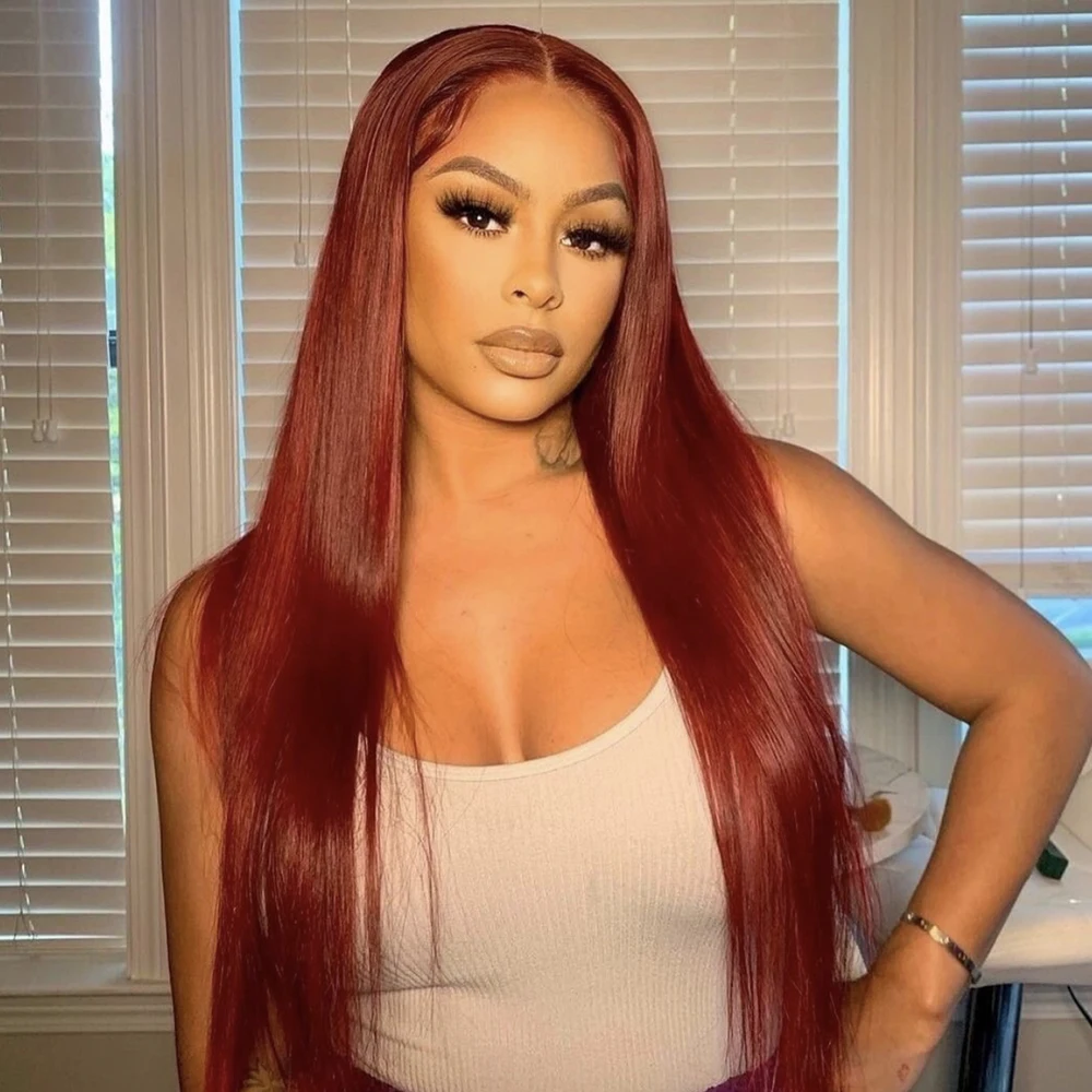 

Накладной парик из натуральных волос 99J Burgundy Straight Lace Frontal, 13x6, с прозрачным кружевом, предварительно выщипанными и осветленными узлами, естественной линией роста волос, плотность 200%