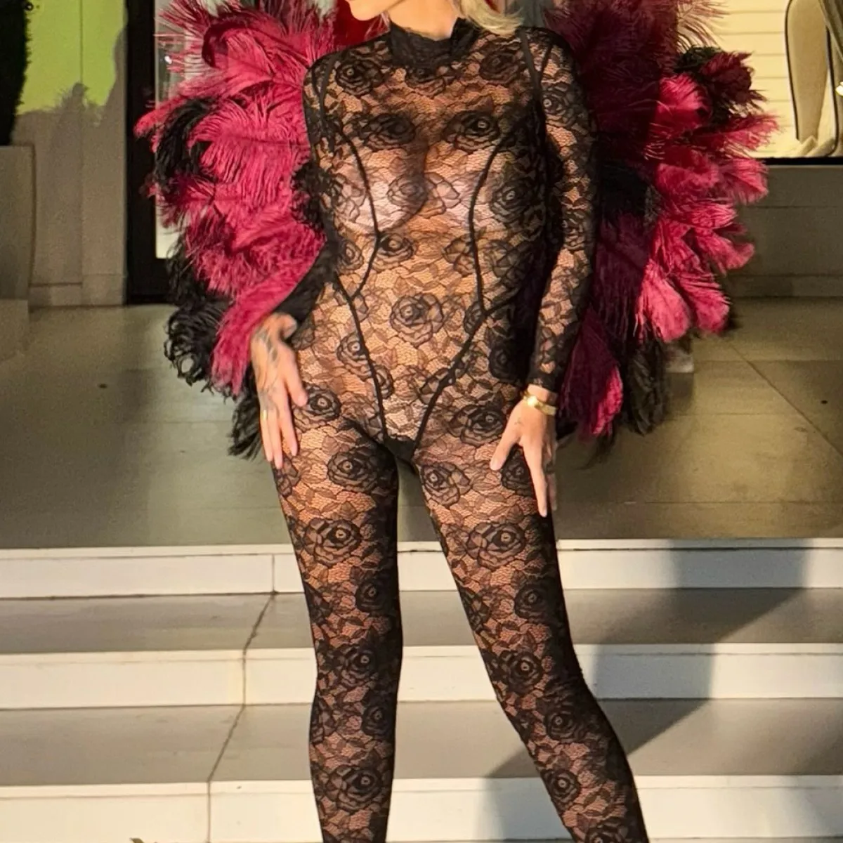 MUZISKAT Europe and America 2025 Summer New Retro Fashion Jacquard Hollow Sexy Slimming jumpsuit jumpsuit, long sleeved bodysuit