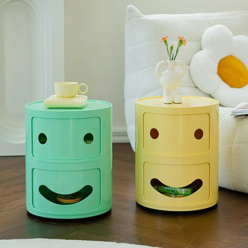 Nordic Small Bedside Cabinets Light Luxury Living Room Cartoon Smiling Face Storage Cabinet Creative Round Cabinet Nightstands