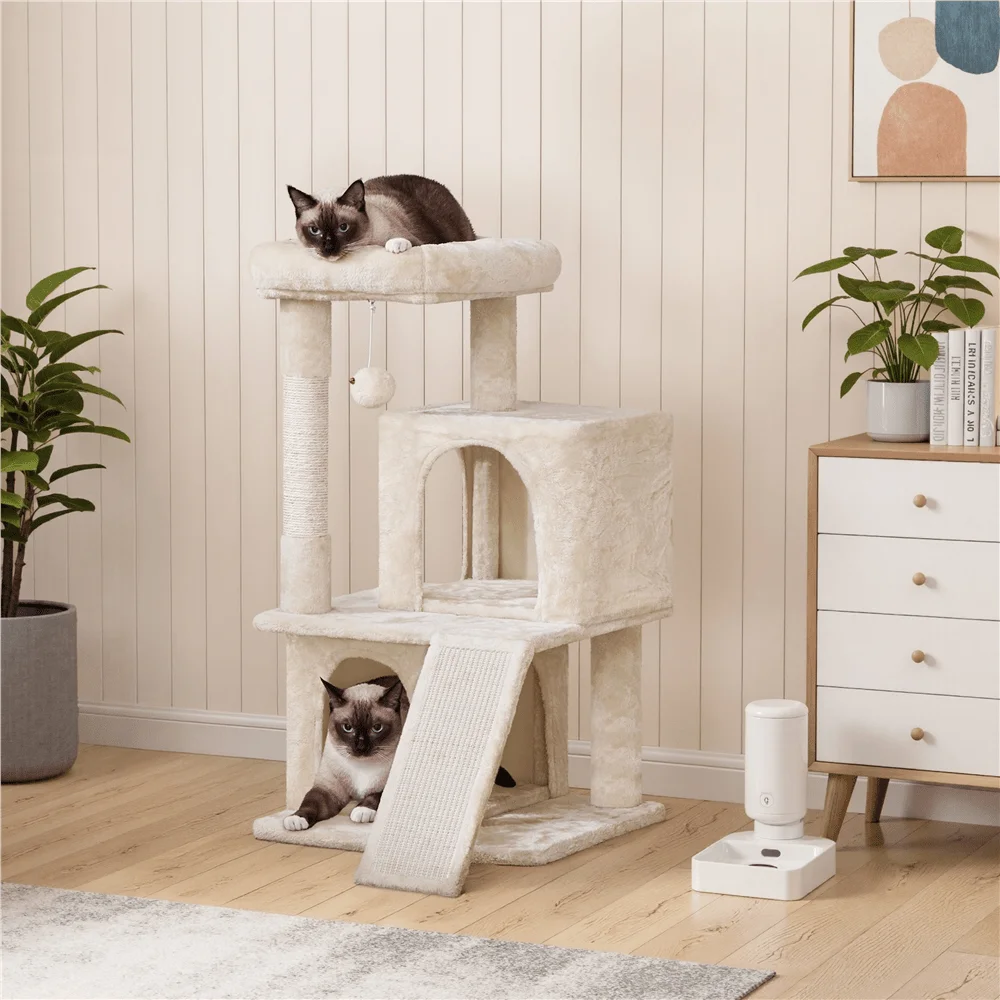 1PC 36inch Multilevel Cat Tree Cat Tower With Double Condos And ching Post
