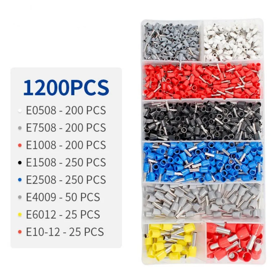 1200pcs Boxed Tubular Crimp Terminals Ve European Type Cold Crimp Terminals Electrician Electrical Insulation Kits