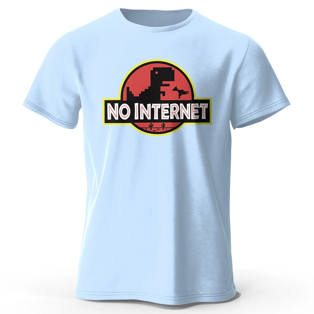 Men's No Internet Printed T-Shirt 100% Cotton Oversized Funny Graphic Tees for Men Women Summer Tops