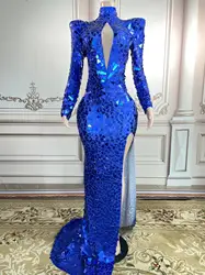 Women Nightclub Bodysuit Female Singer DjDs Guest Gogo Lens Mesh Stretch Long Split Dress Stage Performance Outfit