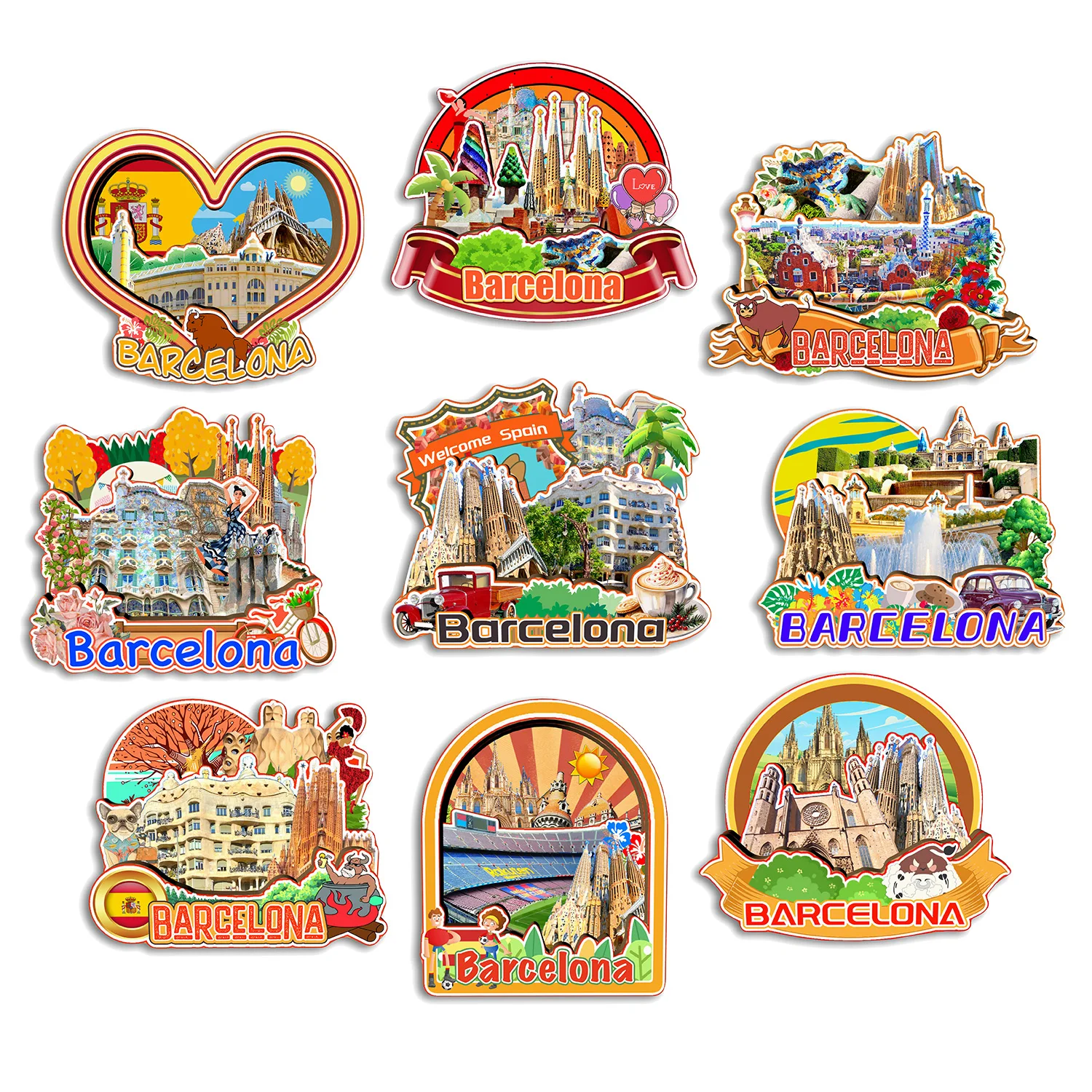 Imán para nevera Barcelona España, regalo de recuerdo de viaje, pegatina decorativa hecha a mano para refrigerador, decoración del hogar