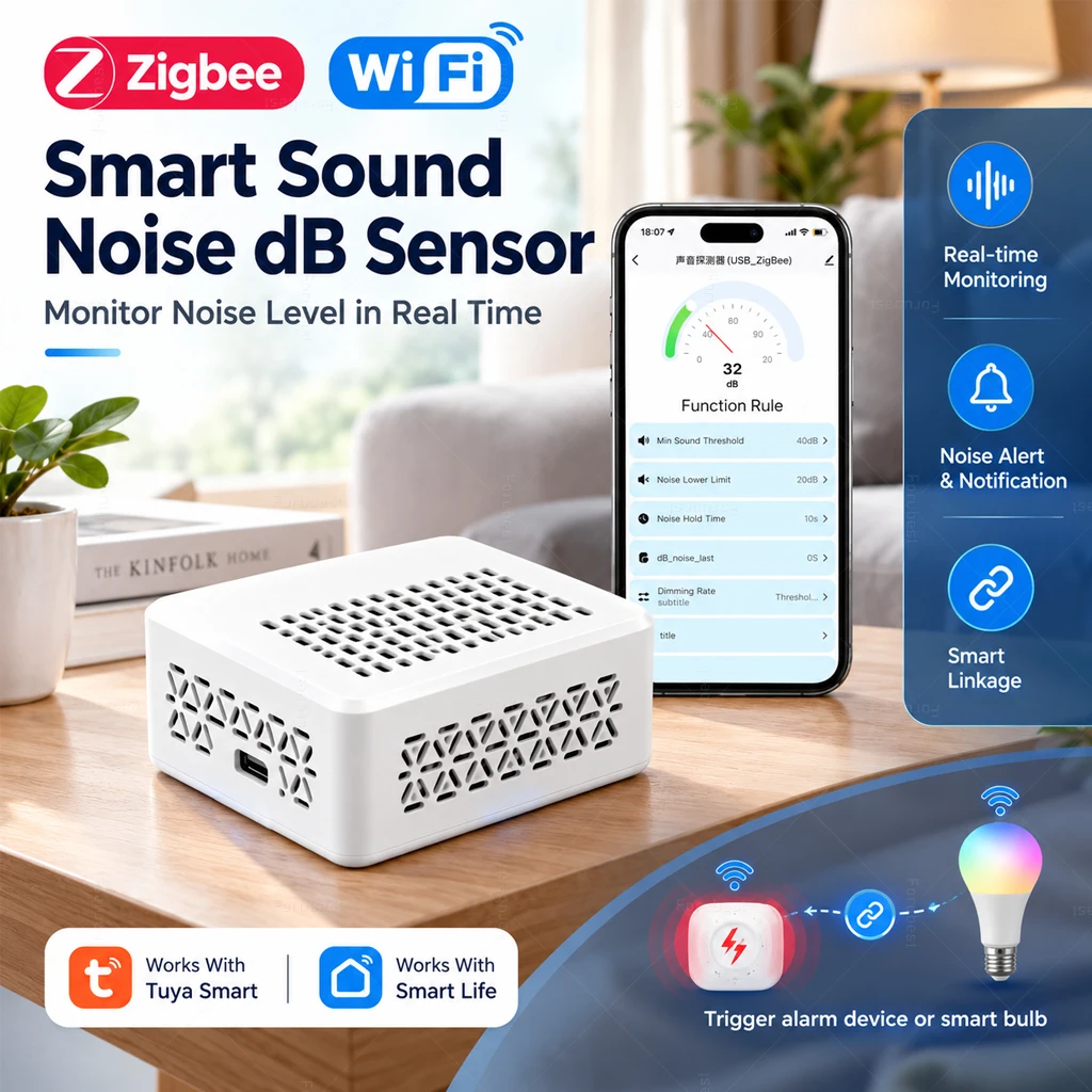 Tuya WiFi Zigbee Smart Sound Noise dB Sensor Real-Time Monitor Decibel Meter Sound Level Tester Smart Life App Home Automation