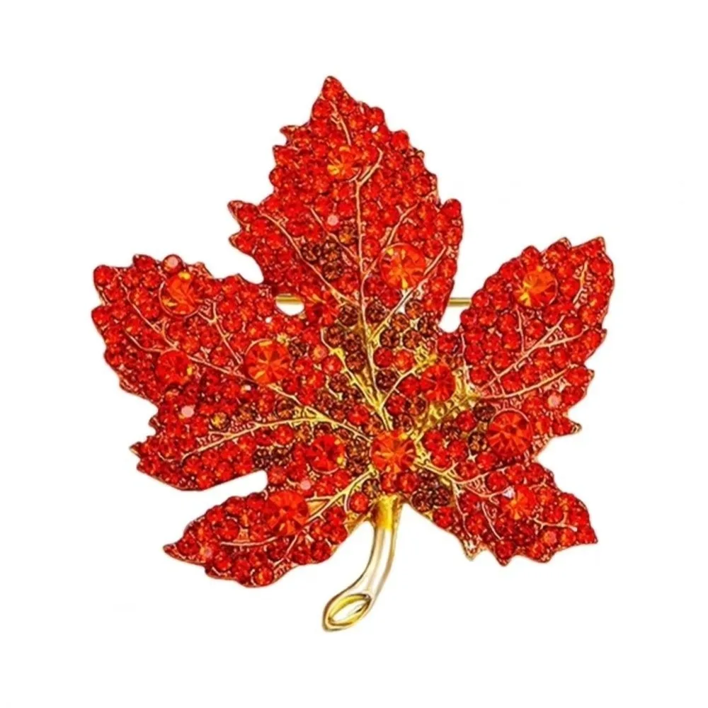Fashion Colored Rhinestone Maple Leaf Brooch Enamel Sparkling Thanksgiving Brooch Leaf Shape Brooch Pins Unisex