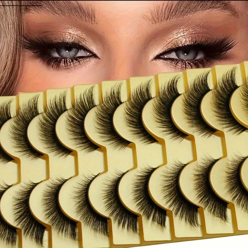 10 pairs of false eyelashes, natural L-shaped cat eye false eyelashes, fluffy eyelashes 3D extension 10 pairs of 16mm eyelashes