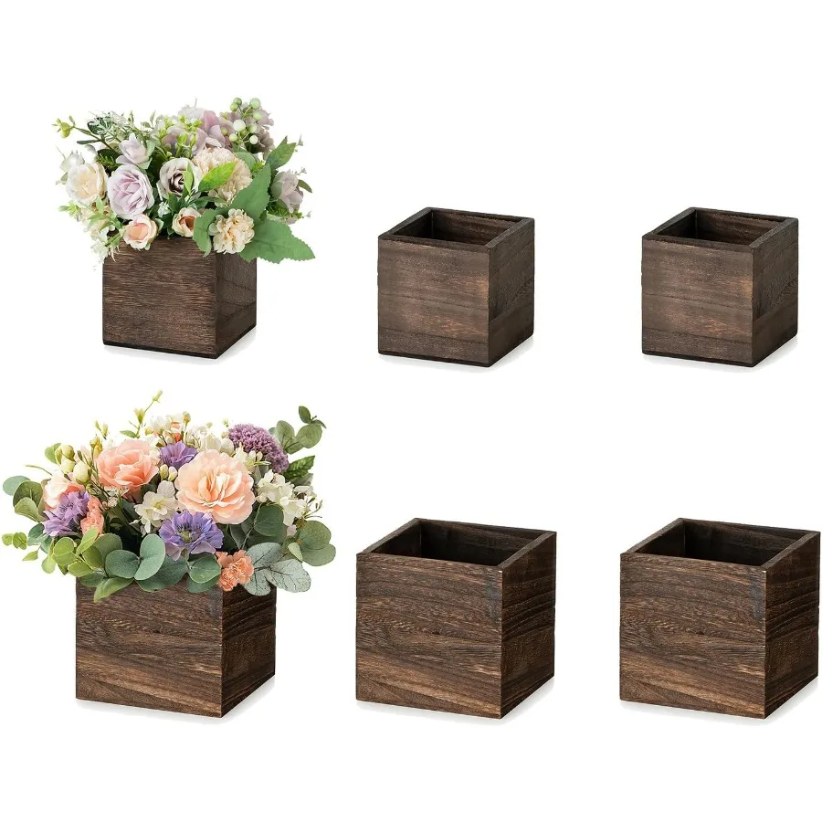 

Деревянная коробка для центральной свадьбы: 6 шт. Квадратная коробка для цветов в деревенском стиле для рождественских центральных столовых приборов 4 × 4 5 × 5 маленьких деревянных