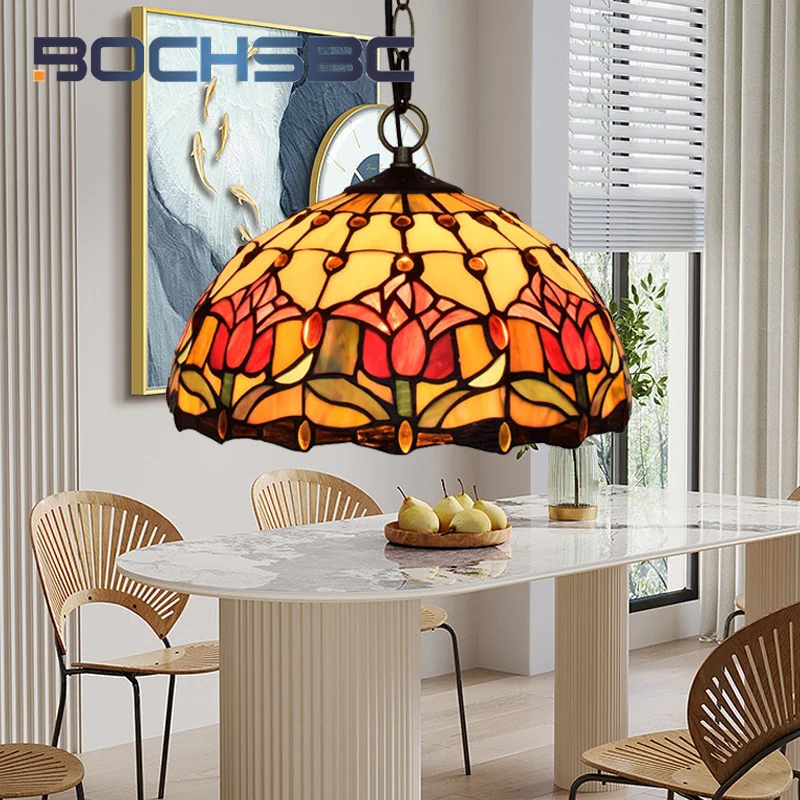 BOCHSBC Tiffany Restaurant Glass light luxury chandelier Tulip style Art Deco bar Restaurant Study bedroom hanging light