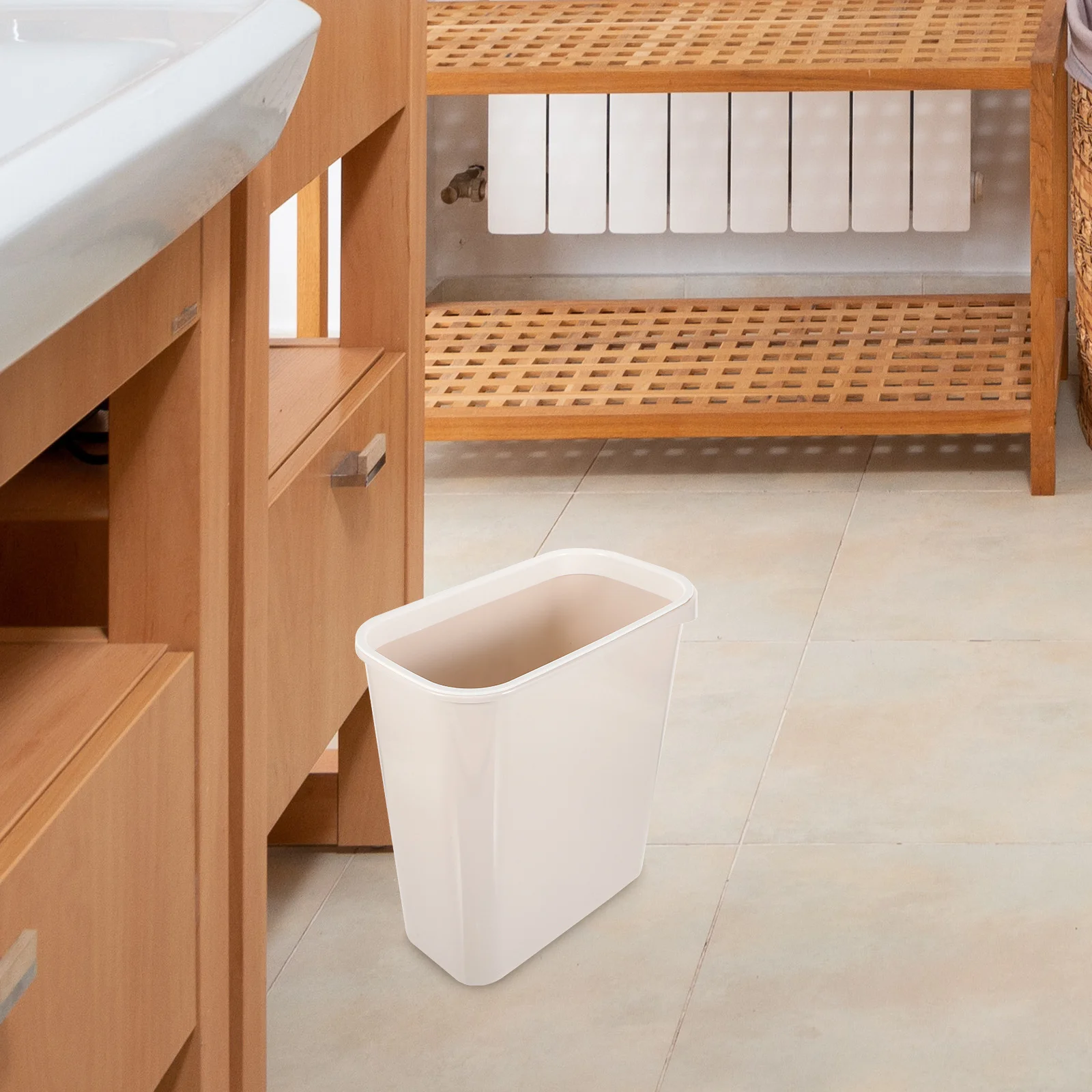 

Plastic Waste Bin Apricot No Cover Compact Size For Bedroom Living Room Garbage Container Household Trash Can