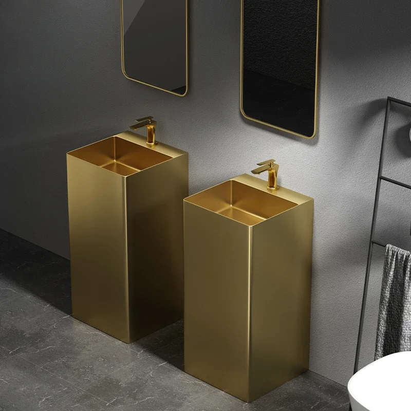 Gold 304 stainless steel washbasin, bar column, basin, integrated floor-to-ceiling balcony