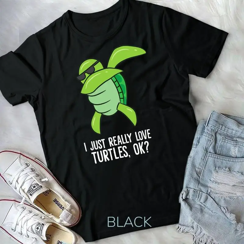 تي شيرت Dabbing Sea Turtle I Just Really Love Turtles Ok للجنسين
