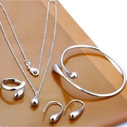 4Pcs/Set Water Drop Earrings Ring Bracelet Set for Women Luxury Elegant Simple Personality Womens Jewelry Set Wedding Gift