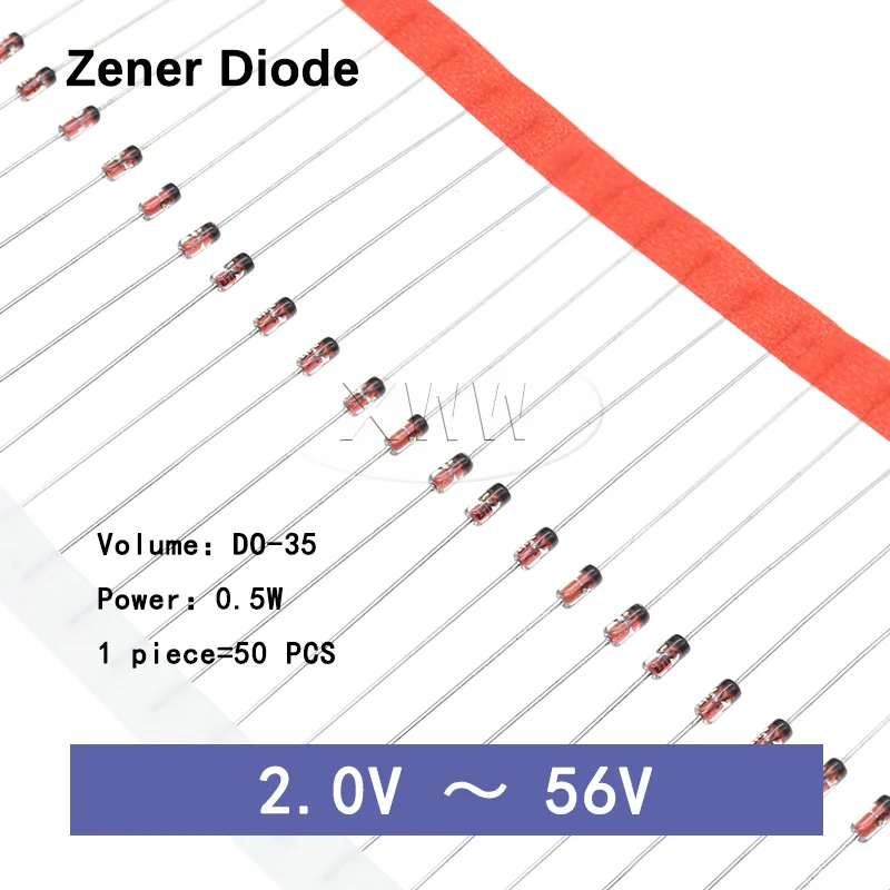 50Pcs BZX55C Series 0.5W Axial Zener Diode 3.3V 4.7V 5.1V 6.8V 10V 12V 15V 22V 24V 33V 47V Through Hole Voltage Regulator Diode