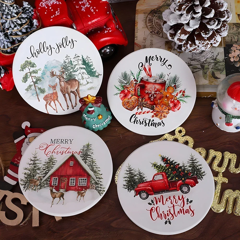 4Pcs Cup Mat Coaster Christmas Pattern Acrylic Cup Drink Mat Plate Rug Mug Pad Coasters for Mugs Cups Table Decoration